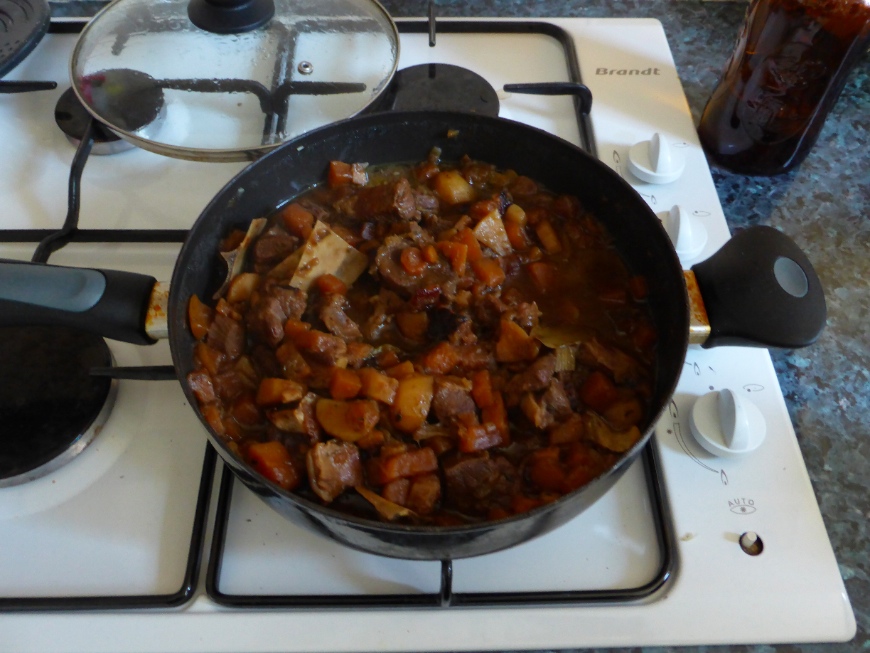 End product in the pan for the ale (Guinness) and winter vegetables stew.
