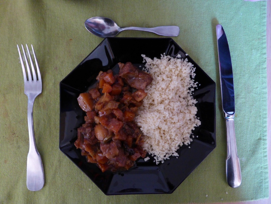 Ale (Guinness) and winter vegetables stew with couscous.
