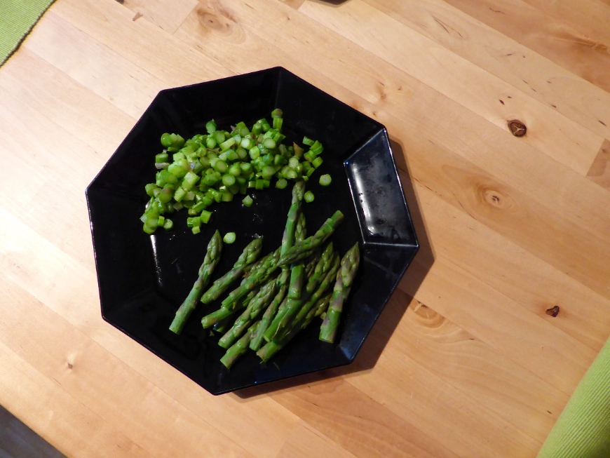 Asparagus tips and sliced stems for the asparagus tagliatelle.