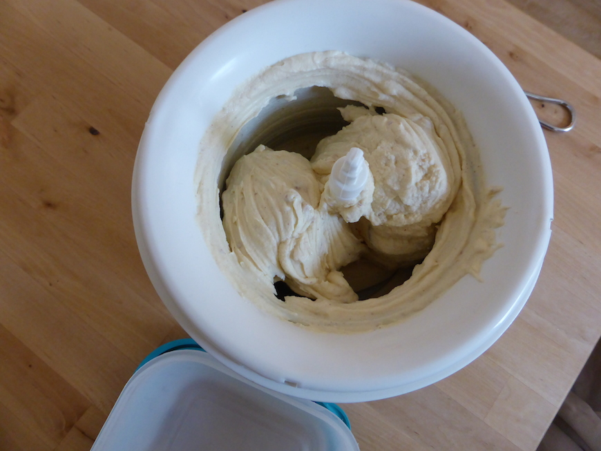 The peanut butter ice-cream at the end of the churning process.