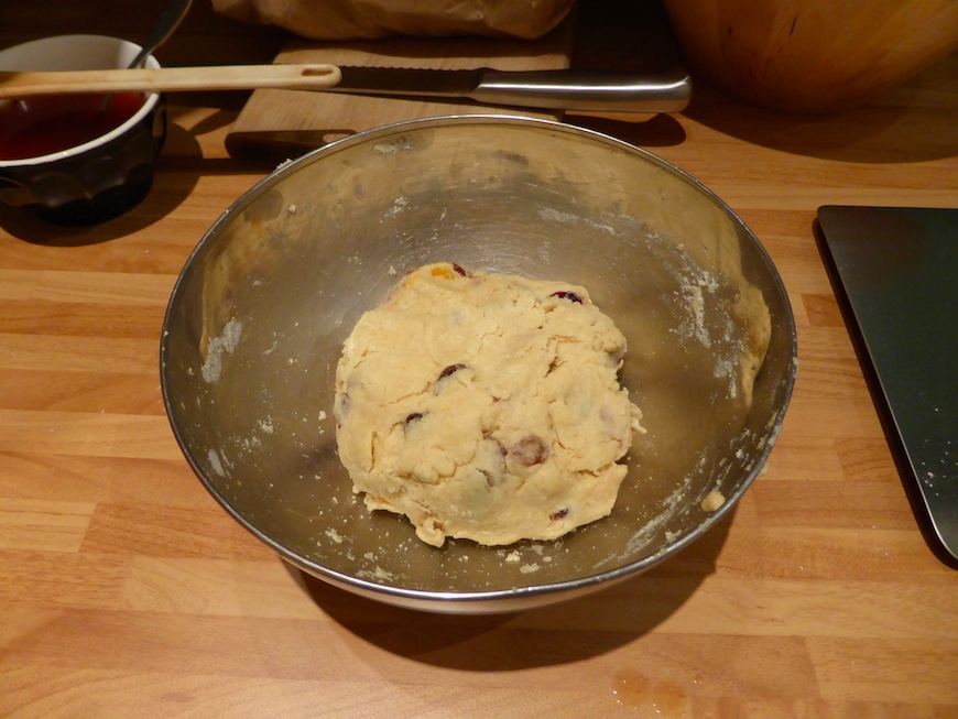 Scruffy dough in the mixing bowl